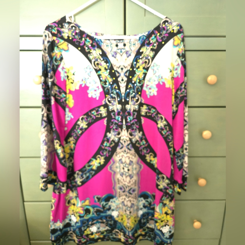Style & Co. Vibrant Pink Patterned Mini Dress/tunic